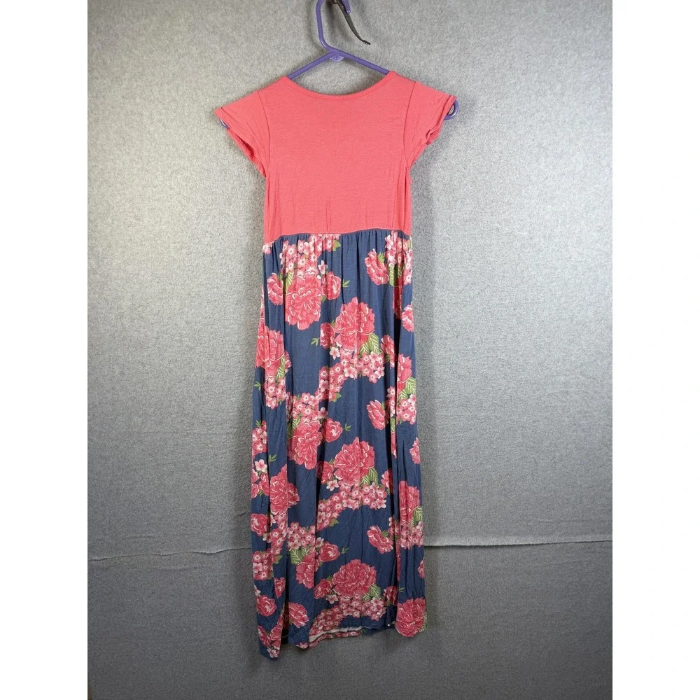 Lily & Dan Dress Girls M Pink Floral Maxi Short Sleeve Scoop Neck Summer